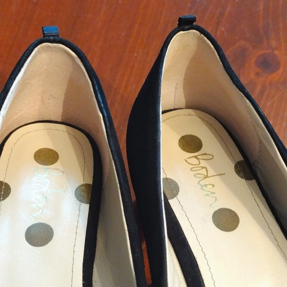 Boden Suede Patent Leather Square Toe Flats, Size EU 37 / US 6.5, Black w/ Cream
